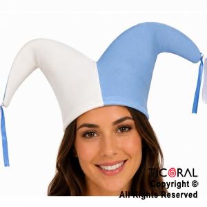 SOMBRERO BUFON DOS PUNTAS EQUIPO ARGENTINA CELESTE Y BLANCO JERSEY x 10 UNIDADES